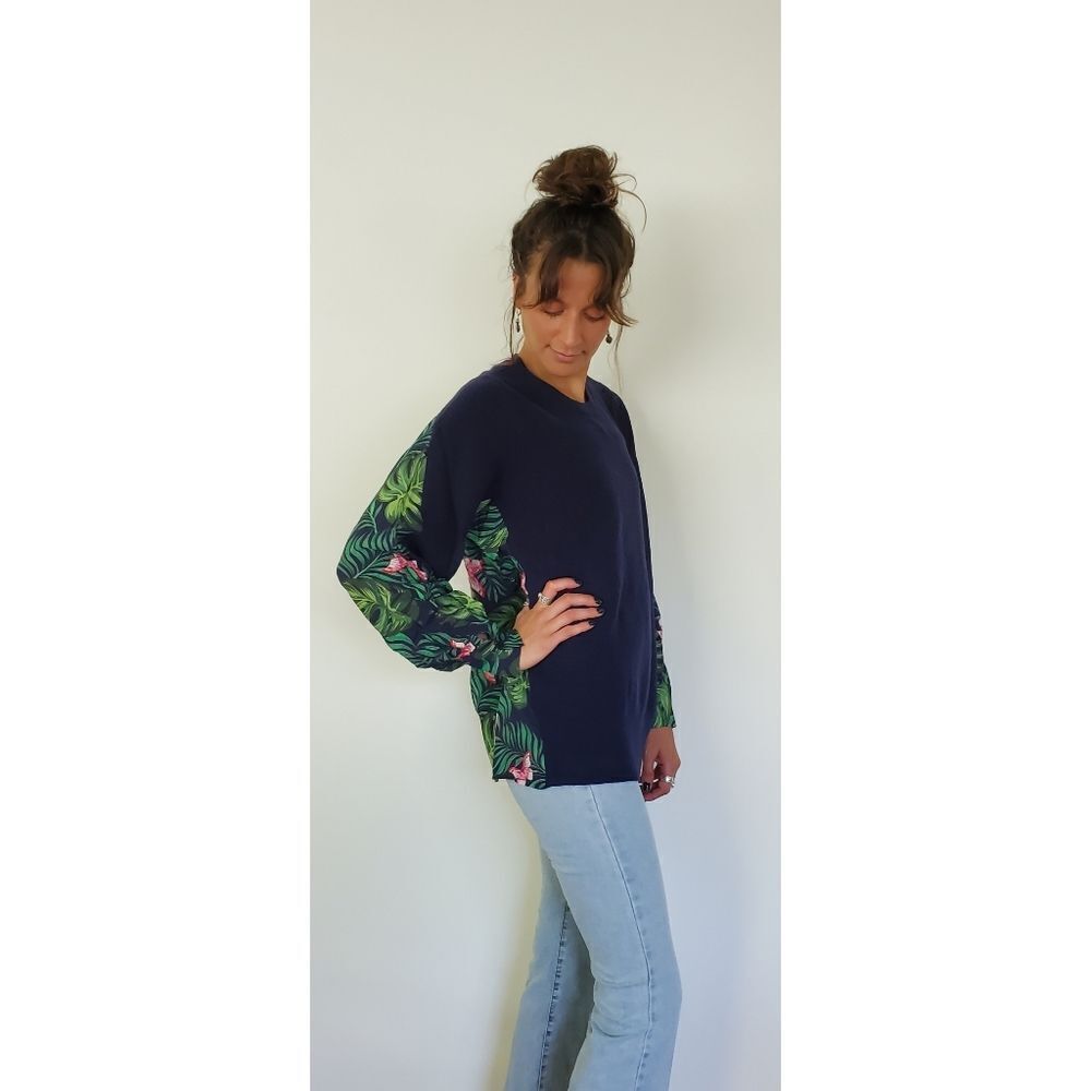 Free People X Sandrine Rose French Worker Sweatshirt tropical print back sz S
